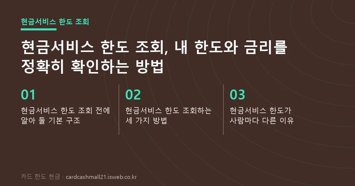 카드 한도 현금 핵심 내용을 정리한 요약 카드